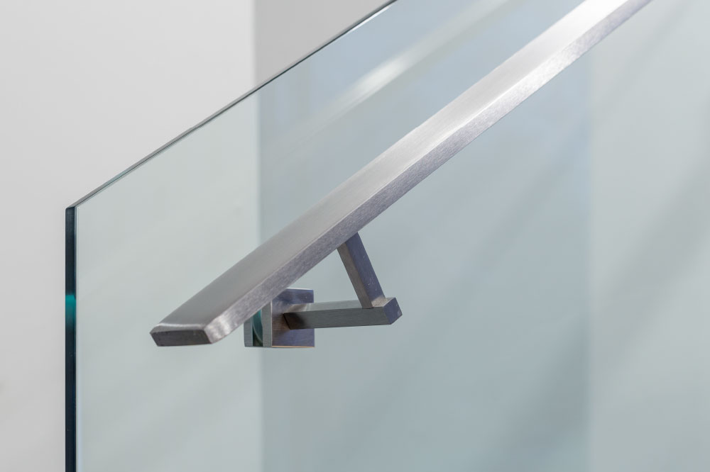 glass side mounted solid stainless steel handrails
