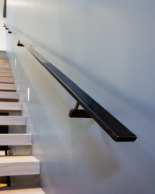 wall mount handrails / solid steel handrails / rectangular brackets / blackened steel